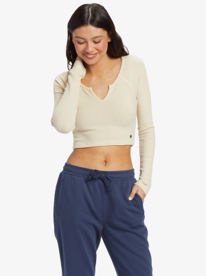 Roxy Cropped Long Sleeve Waffle Oberteile | 37961-NFQJ