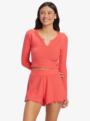 Roxy Cropped Long Sleeve Waffle Oberteile | 17924-ANHU