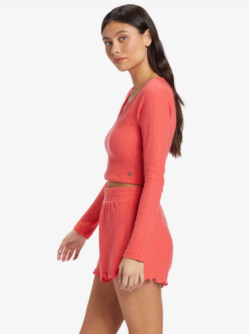 Roxy Cropped Long Sleeve Waffle Oberteile | 17924-ANHU