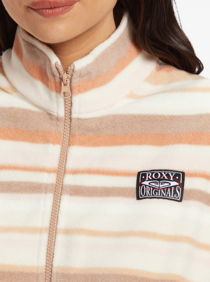 Roxy Dawn To Dusk Full Zip Stripe Zip-Up Fleece Hoodie | 10569-SOFW