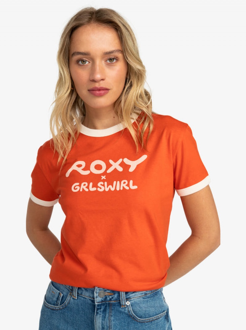 Roxy Grl Swirl Ringer T-shirts | 69471-FKBQ