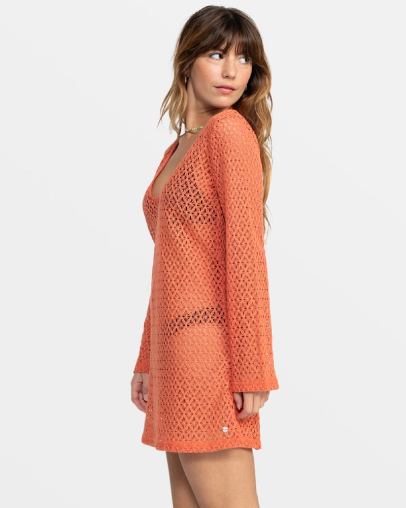 Roxy Love Coastline Long Sleeve Crochet Beach Kleid | 62578-UNPM