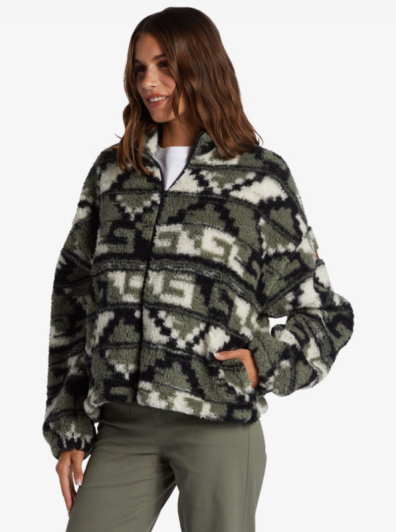 Roxy Off The Wave Sherpa Printed Full-Zip Fleece Hoodie | 84712-EJTG