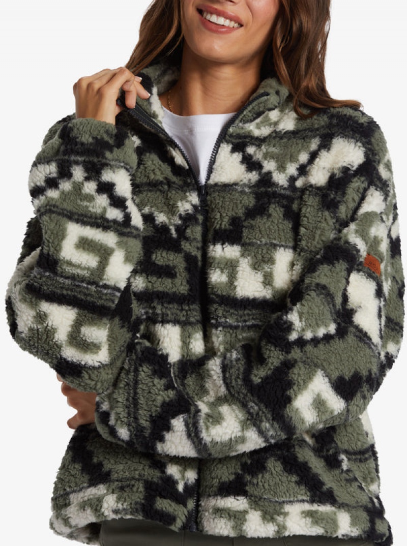 Roxy Off The Wave Sherpa Printed Full-Zip Fleece Hoodie | 84712-EJTG