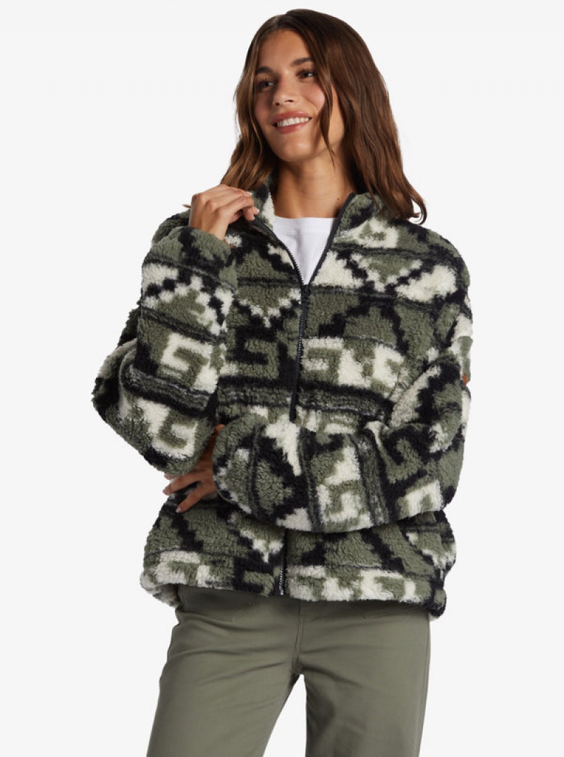 Roxy Off The Wave Sherpa Printed Full-Zip Fleece Hoodie | 84712-EJTG