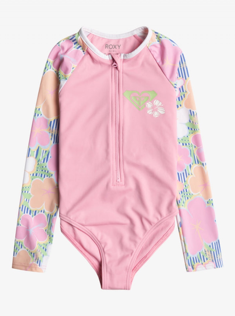 Roxy Tiny Flower Long-Sleeve Front-Zip Bademode Mädchen | 23579-ADXT